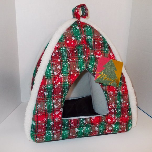 ππΎNWT Foldable, Packable & Portable Pet Bed Christmas Print Warm Fabric Fleece